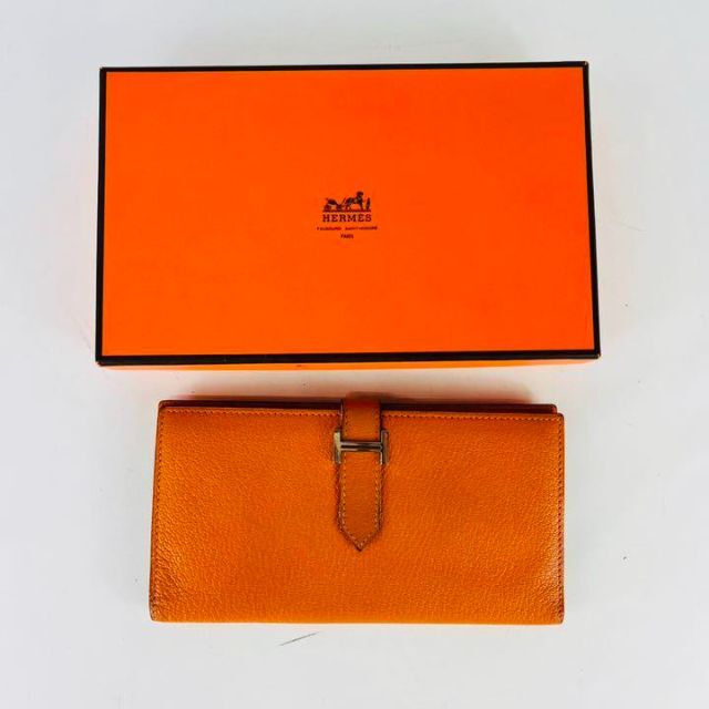 即日発送】HERMES エルメス ベアン オレンジ 長財布 レザー 箱付き