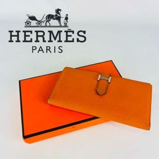 エルメス(Hermes)の【即日発送】HERMES エルメス　ベアン　オレンジ　長財布　レザー　箱付き(財布)