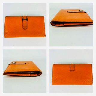 即日発送】HERMES エルメス ベアン オレンジ 長財布 レザー 箱付き-