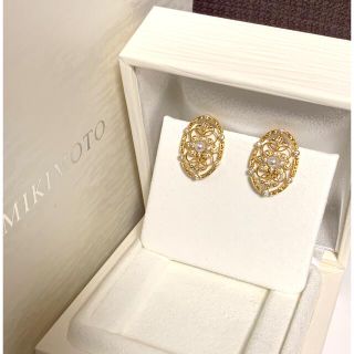 ミキモト(MIKIMOTO)の【現行超美品】MIKIMOTOミキモトミル打ちK18パールイヤリングダイヤ付き(イヤリング)