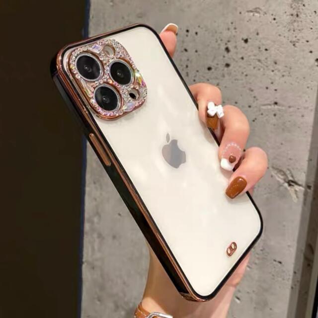 ホワイト　ストーン　可愛い　背面クリア　キラキラ　iPhone14Proケース スマホ/家電/カメラのスマホアクセサリー(iPhoneケース)の商品写真