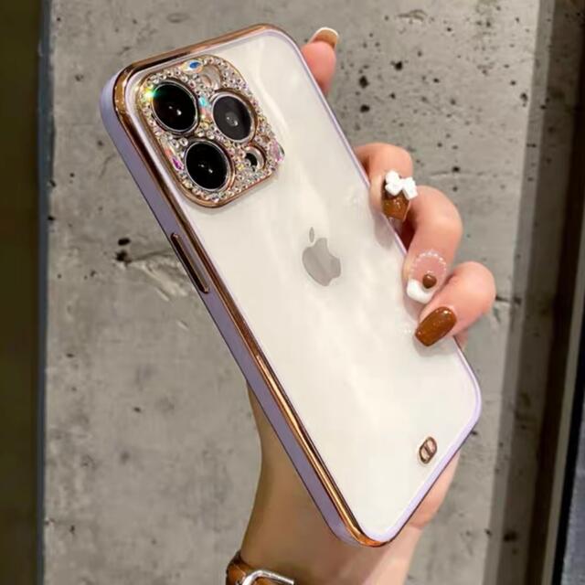 ホワイト　ストーン　可愛い　背面クリア　キラキラ　iPhone14Proケース スマホ/家電/カメラのスマホアクセサリー(iPhoneケース)の商品写真