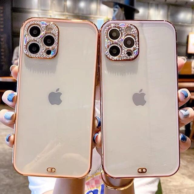 ホワイト　ストーン　可愛い　背面クリア　キラキラ　iPhone14Proケース スマホ/家電/カメラのスマホアクセサリー(iPhoneケース)の商品写真