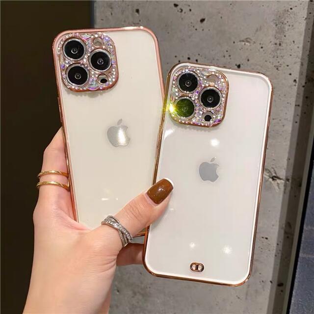 ホワイト　ストーン　可愛い　背面クリア　キラキラ　iPhone14Proケース スマホ/家電/カメラのスマホアクセサリー(iPhoneケース)の商品写真