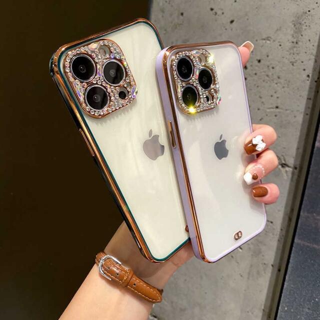 パープル　ピンク　ストーン　可愛い　iPhone14Proケース スマホ/家電/カメラのスマホアクセサリー(iPhoneケース)の商品写真