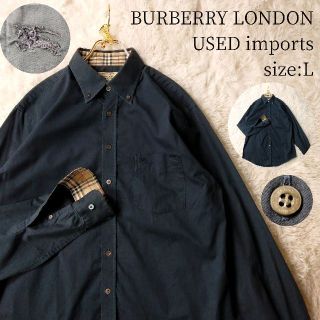 バーバリー(BURBERRY)のBURBERRY LONDON 長袖ボタンダウンシャツ Lサイズ ダークネイビー(シャツ)