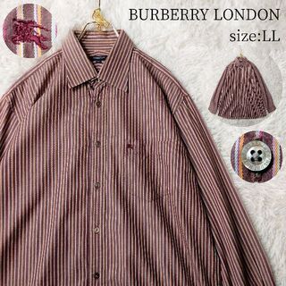 バーバリー(BURBERRY)の良品★BURBERRY LONDON 長袖シャツ LLサイズ ストライプ柄 赤紫(シャツ)