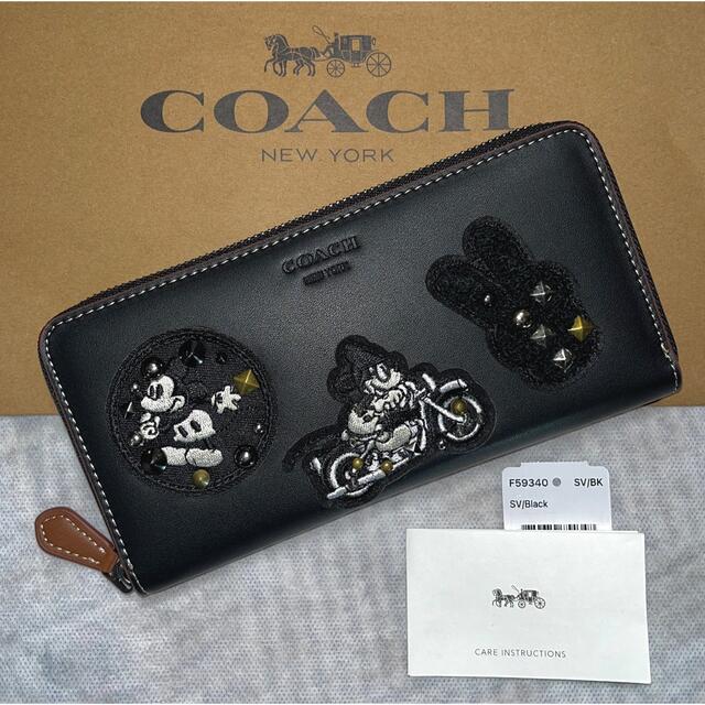 カーフレザーコーチ COACH × Disney コラボ ミッキーマウス長財布　ブラック