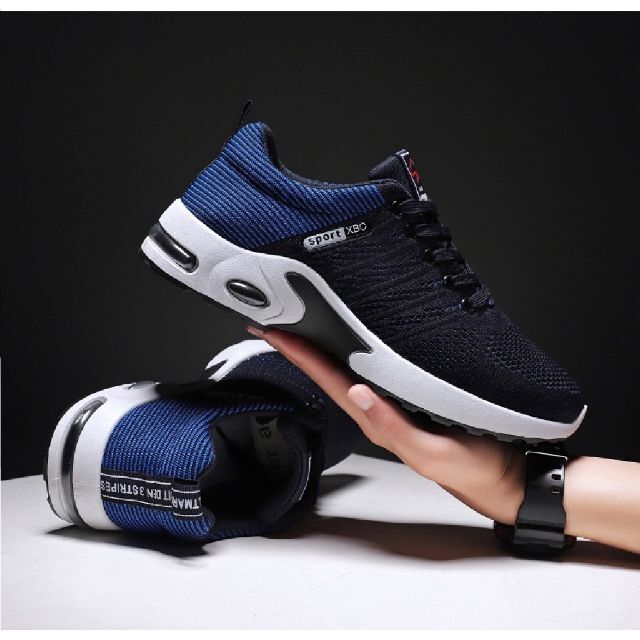 【青黒、25.5cm】メンズスニーカー スポーツシューズ メッシュ クッション メンズの靴/シューズ(スニーカー)の商品写真