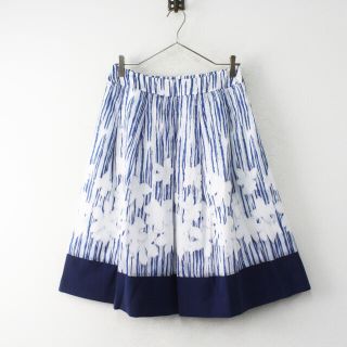 エムズグレイシー(M'S GRACY)の美品 2019SS M'S GRACY エムズグレイシー Flower Jaquard Skirt フラワージャガードスカート 40/ホワイトブルー【2400012998612】(ひざ丈スカート)