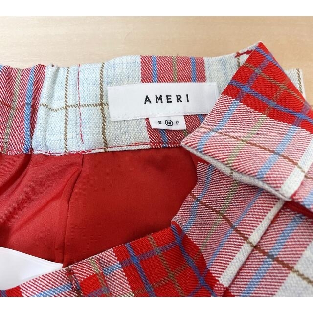 【美品】AMERI アメリ チェックパンツ 赤 Mカジュアルパンツ