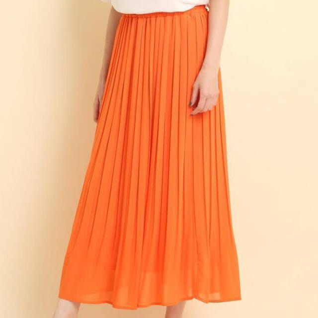 シフォン プリーツ ロング スカート　オレンジ　Lサイズ レディースのスカート(ロングスカート)の商品写真