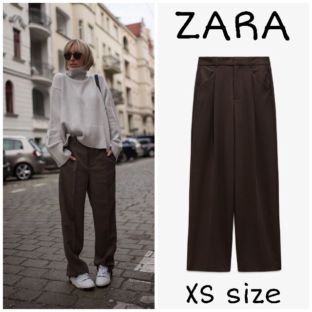 ZARA　フルレングスパンツ　XSサイズ　ブラウン | フリマアプリ ラクマ