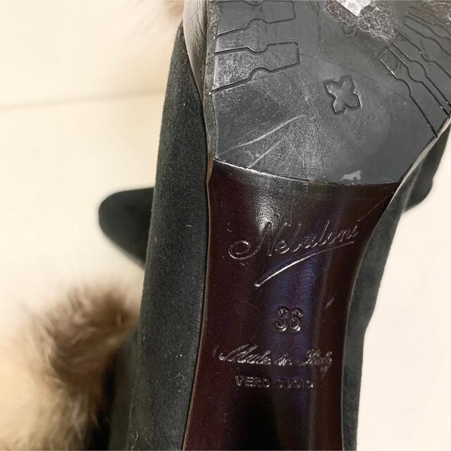 DEUXIEME CLASSE(ドゥーズィエムクラス)の新品同様 ネブローニ ファー ショートブーツ 黒 スエード レディースの靴/シューズ(ブーツ)の商品写真