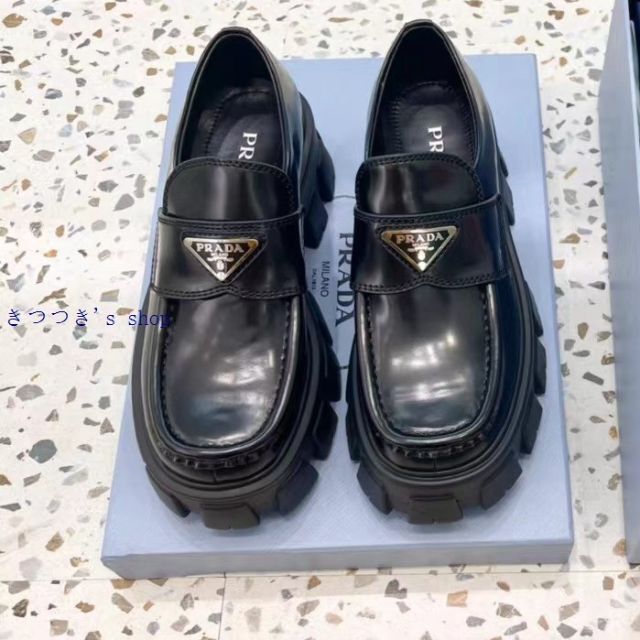 美品☆ PRADA プラダ モノリス ブラッシュドレザー ローファー23.5cm