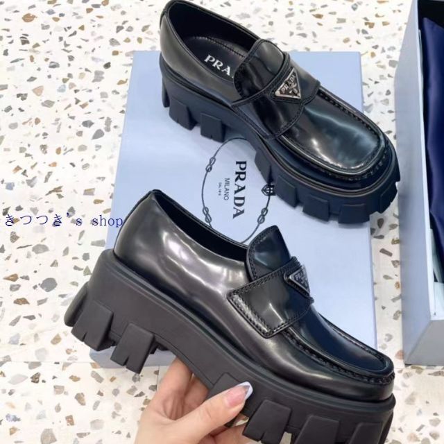超美品 PRADA プラダ モノリス ブラッシュドレザー ローファー | www