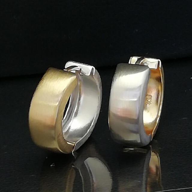K18YG & WG◯中折れ式☆艶消しピアス☆幅あり・シンプル・フープピアス