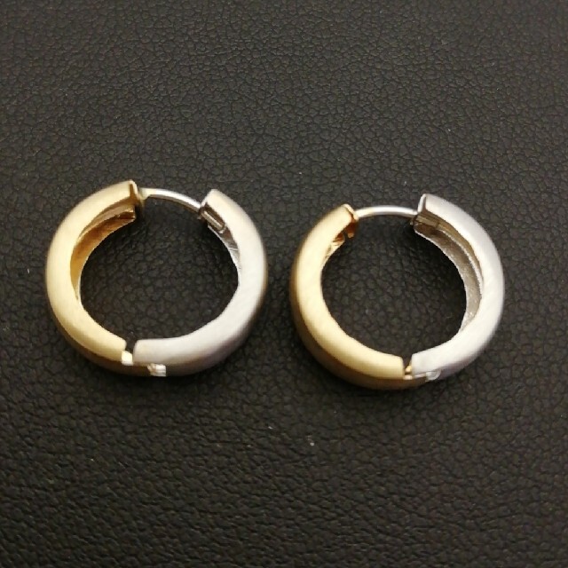 K18YG & WG◯中折れ式☆艶消しピアス☆幅あり・シンプル・フープピアス