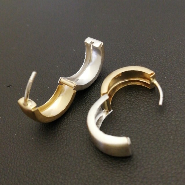 K18YG & WG◯中折れ式☆艶消しピアス☆幅あり・シンプル・フープピアス