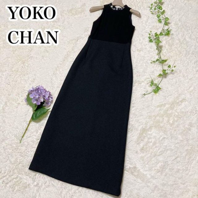 YOKO CHAN♡ビジューリボン 切替 ノースリーブ ロングドレス ブラック