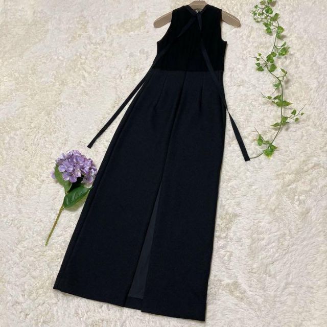 YOKO CHAN♡ビジューリボン 切替 ノースリーブ ロングドレス ブラック