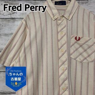 フレッドペリー(FRED PERRY)の90s FredPerry 半袖シャツ メンズM 刺繍 ストライプ アイボリー(シャツ)