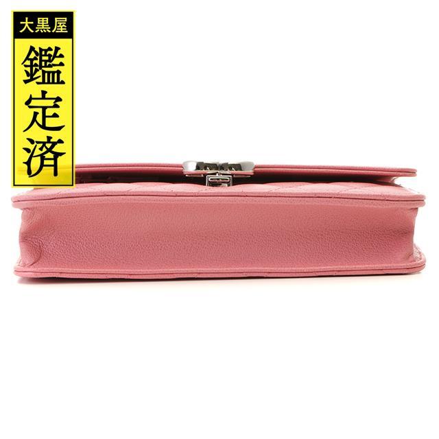 シャネル チェーンウォレット キャビアスキン ピンク シルバー金具