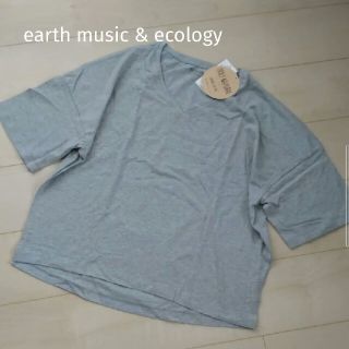 アースミュージックアンドエコロジー(earth music & ecology)のオーガニックコットンビッグVネックTシャツ(glay・F)(Tシャツ(半袖/袖なし))