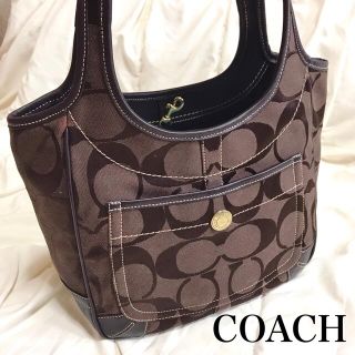 コーチ(COACH)のCOACH コーチ ハンドバッグ シグネチャー 肩がけ ブラウン キャンバス(トートバッグ)