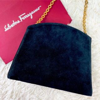 サルヴァトーレフェラガモ(Salvatore Ferragamo)のフェラガモ チェーンショルダー 2way フォーマル スエード レザー ブラック(ショルダーバッグ)