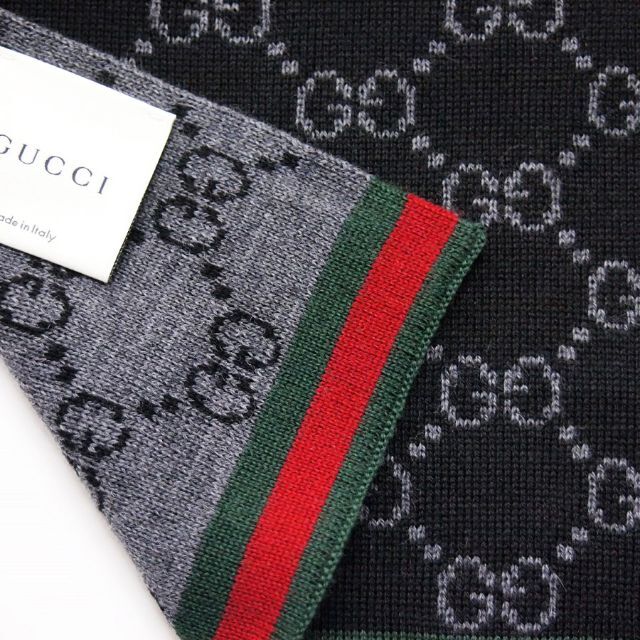 Gucci(グッチ)の9 GUCCI マフラー ストール 男女兼用 ブラック×グレー 325806 レディースのファッション小物(マフラー/ショール)の商品写真