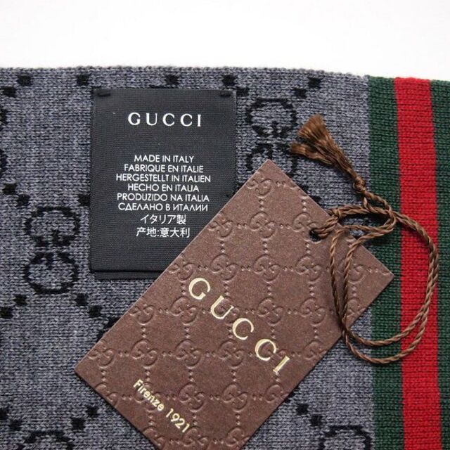 Gucci(グッチ)の9 GUCCI マフラー ストール 男女兼用 ブラック×グレー 325806 レディースのファッション小物(マフラー/ショール)の商品写真