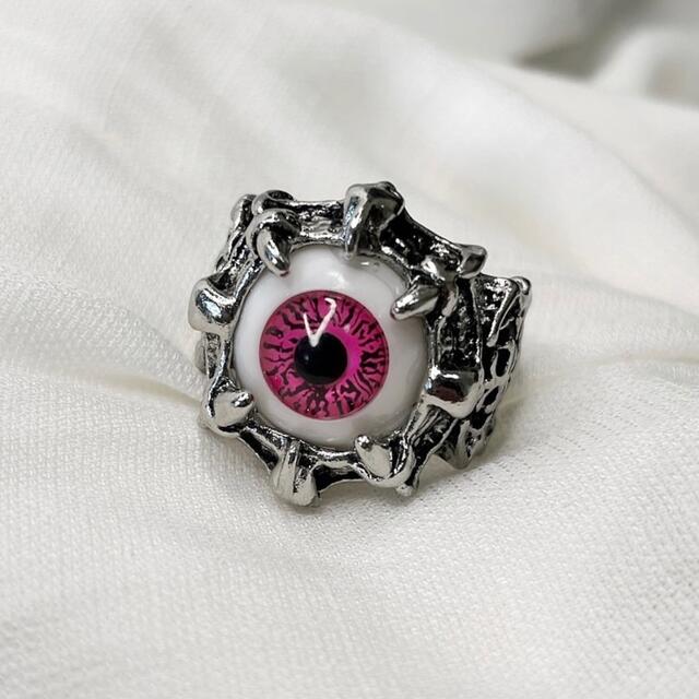 シルバーリング メンズ 目玉 ピンク 赤 22号 メンズのアクセサリー(リング(指輪))の商品写真