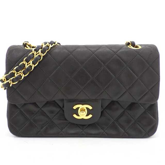 CHANEL シャネル Wフラップ Wチェーン ショルダーバッグ ラム ブラック ゴールド金具 レディース カバン ココマーク【送料無料】