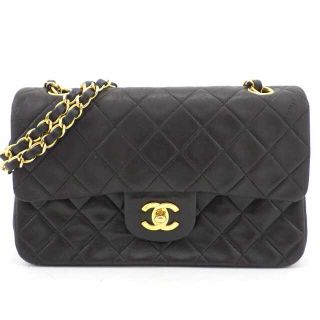 シャネル(CHANEL)のCHANEL シャネル Wフラップ Wチェーン ショルダーバッグ ラム ブラック ゴールド金具 レディース カバン ココマーク【中古】【送料無料】(ショルダーバッグ)