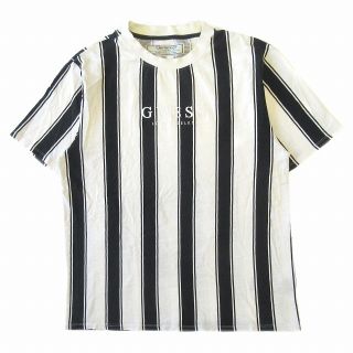 ゲス(GUESS)のゲス GUESS ストライプ Tシャツ カットソー 半袖 ロゴ 刺繍 丸首 L(Tシャツ/カットソー(半袖/袖なし))