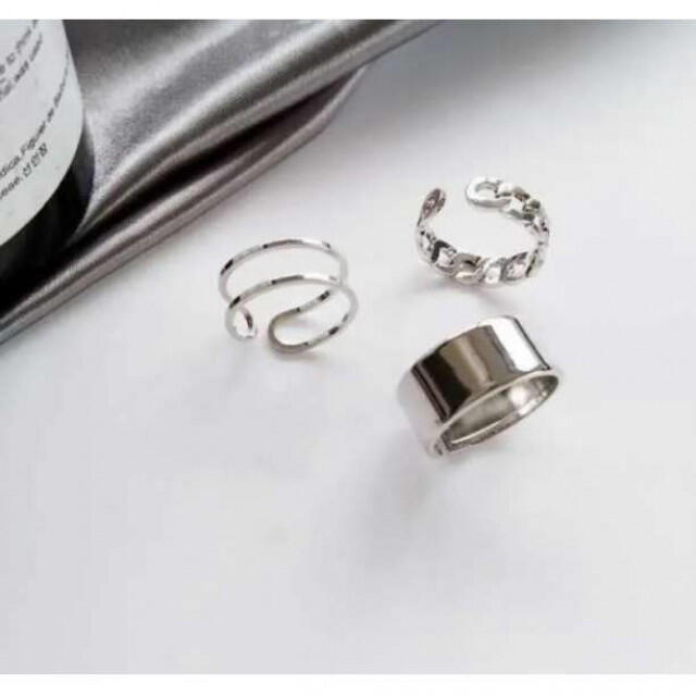 シルバーリング３点 指輪韓国 メンズレデｲース ユニセックス サイズ調整 レディースのアクセサリー(リング(指輪))の商品写真