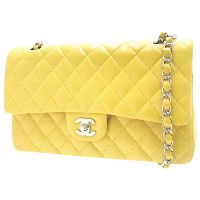 CHANELシャネルココマークターンロックラムスキンWフラップチェーン
