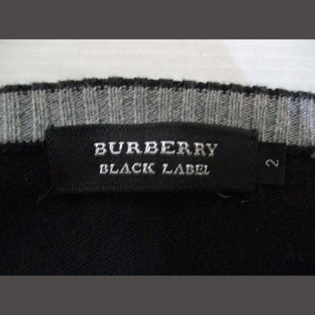 BURBERRY BLACK LABEL(バーバリーブラックレーベル)のバーバリーブラックレーベル 長袖 Vネック ニット カットソー 2 黒 ブラック メンズのトップス(ニット/セーター)の商品写真