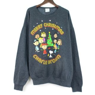 ピーナッツ(PEANUTS)のピーナッツ 長袖スウェット トレーナー スヌーピー チャーリーブラウン クリスマス US買付古着 メンズ XLサイズ グレー PEANUTS(スウェット)