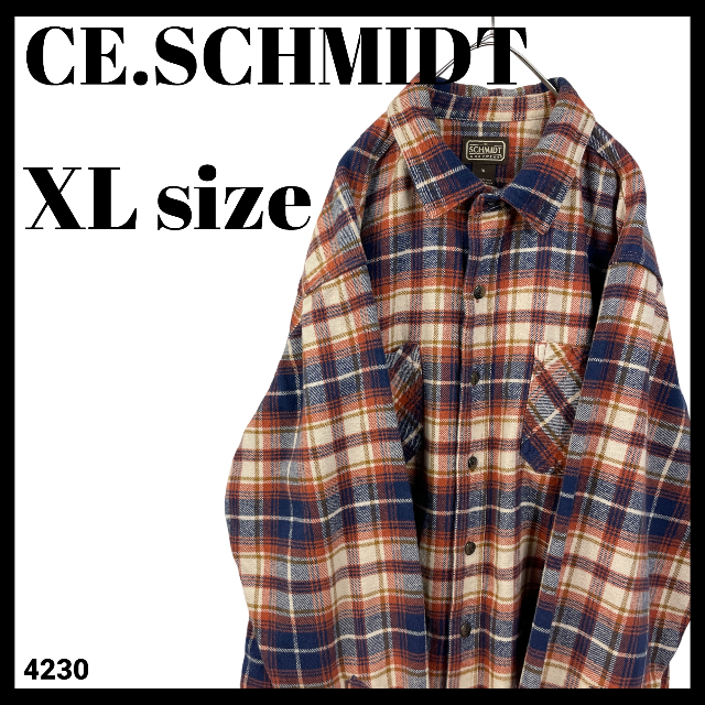 CE.SCHMIDT ヘビーウェイト ネルシャツ オレンジ ネイビー XLサイズ