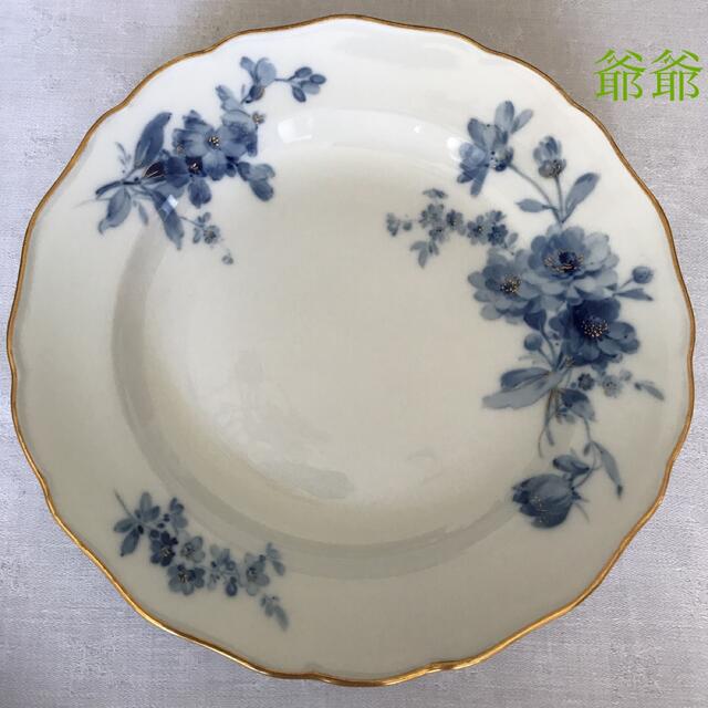 Meissen 古マイセン/青のカマイユ 青単「金彩花絵付皿 6枚組」 Meissen 古マイセン/青のカマイユ 青単「金彩花絵付皿 6枚組」