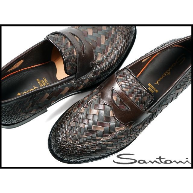 Santoni(サントーニ)の新品 Santoni サントーニ GOOD YEAR製法 編み込みレザーシューズ メンズの靴/シューズ(スリッポン/モカシン)の商品写真