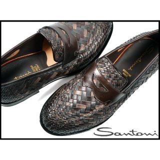 サントーニ(Santoni)の新品 Santoni サントーニ GOOD YEAR製法 編み込みレザーシューズ(スリッポン/モカシン)