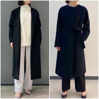 theory luxe 21AW キルティング切り替え　ウールロングコート　黒