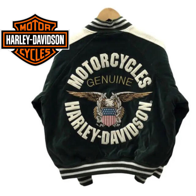 Harley Davidson(ハーレーダビッドソン)の《オール刺繍ロゴ》激レア 90s ハーレーダビッドソン  ベロア　ジャケット メンズのジャケット/アウター(スカジャン)の商品写真