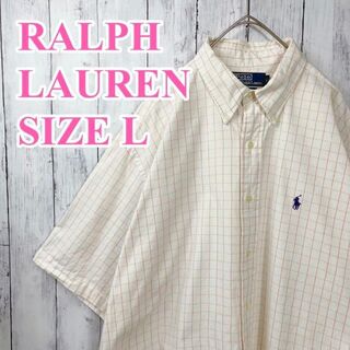 ラルフローレン(Ralph Lauren)のラルフローレン　BLAKE　オレンジ白ブロックチェック　ゆるだぼビッグサイズ古着(シャツ)
