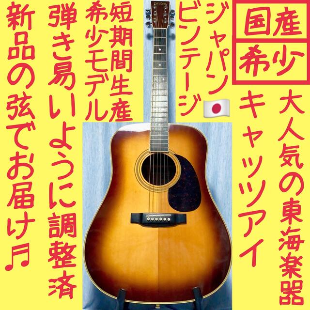 国産】TOKAI トーカイ キャッツアイ!アコギ【弾き易く調整☆新品の弦