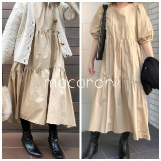 ザラ(ZARA)の新品ザラZARA人気パフスリーブ ロングワンピース ベージュ雑誌掲載インスタ秋服(ロングワンピース/マキシワンピース)