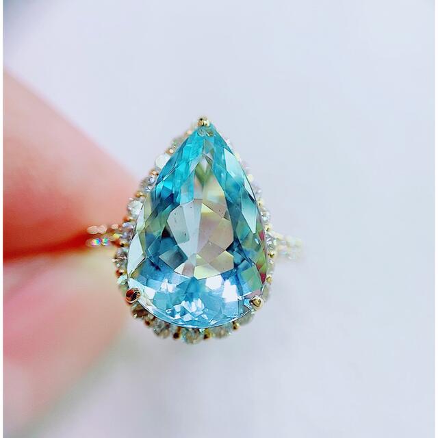 ★4.7ct★アクアマリン✨0.8ctダイヤモンドK18リング指輪 レディースのアクセサリー(リング(指輪))の商品写真